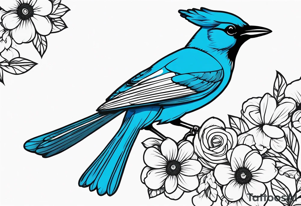 Stellar’s Jay bird with flowers tattoo idea