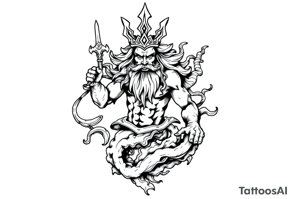 god of sea under water tattoo idea