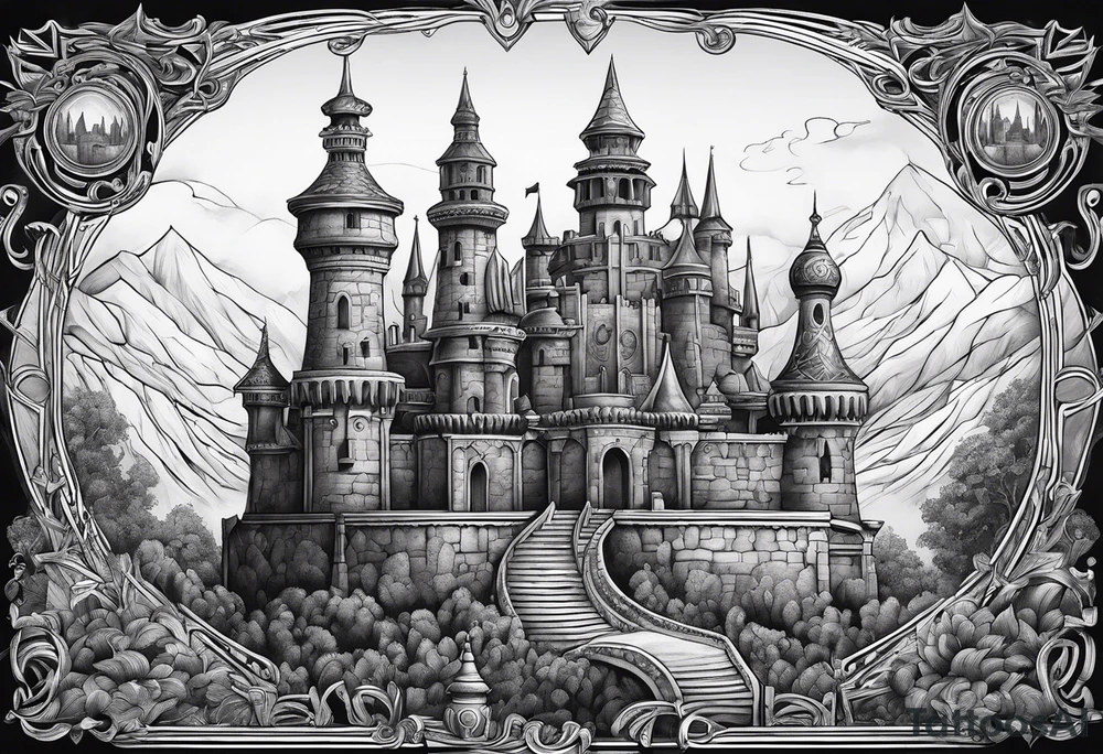 Labyrinth Castle with bell tattoo idea