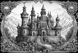 Labyrinth Castle with bell tattoo idea