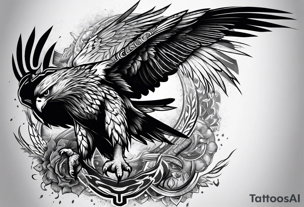 hawk fighting predators tattoo idea