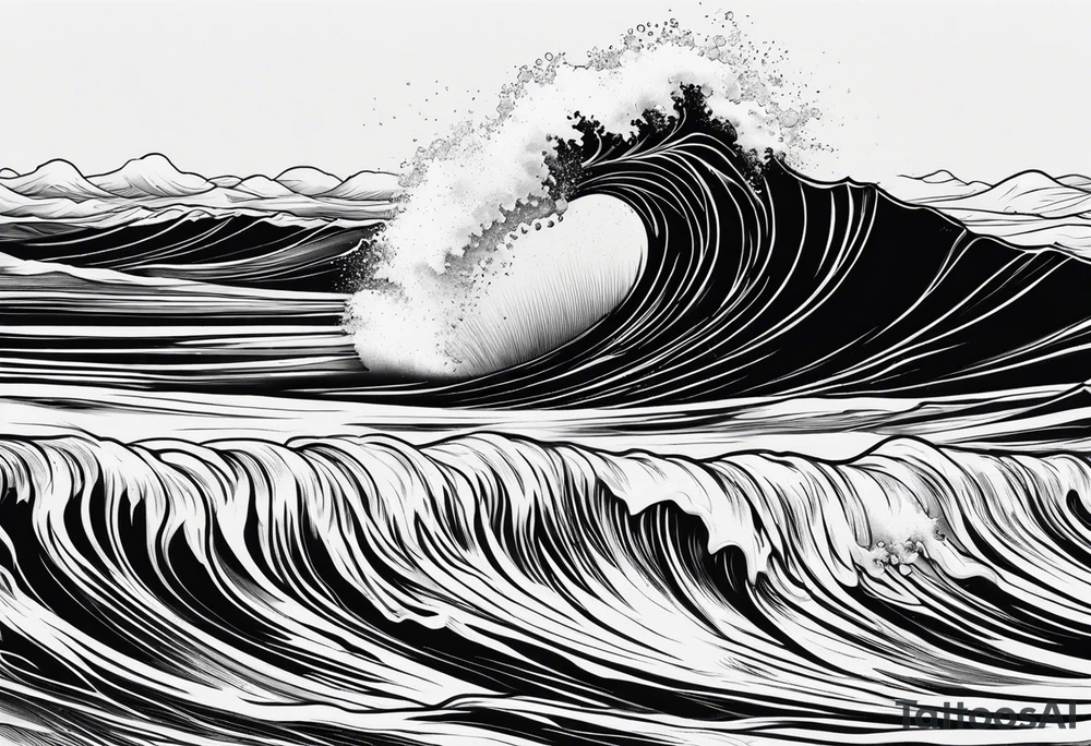 Simple ocean wave inside of a square tattoo idea