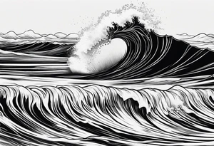 Simple ocean wave inside of a square tattoo idea