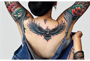 Landscape front neck tattoo that's appear to be ejecting from the skin, symbolizing the freedom from censorship. tattoo idea