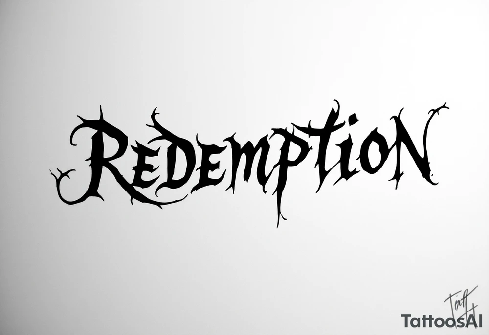 REDEMPTION  in handwritten, cursive, bold, gothic tattoo idea