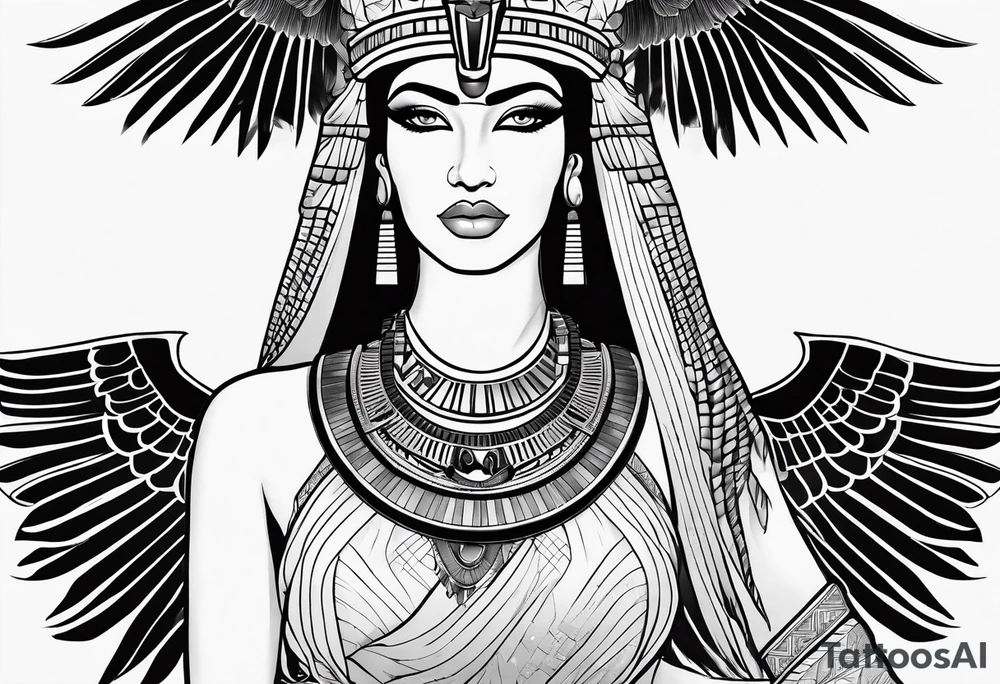 black and white Egyptian goddess Isis tattoo idea