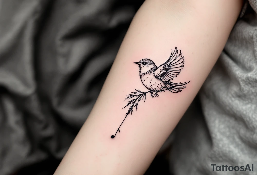 bird with music symbol tattoo idea