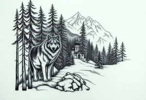 Nature/Landscape

Wolves in a pine forest (extending the tree line you already have)
A Russian bear emerging from the treeline
Snow-capped mountains behind the church scene tattoo idea