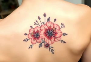 vintage bouquet of wild hibiscus
 and meadow flowers with morning dew tattoo idea