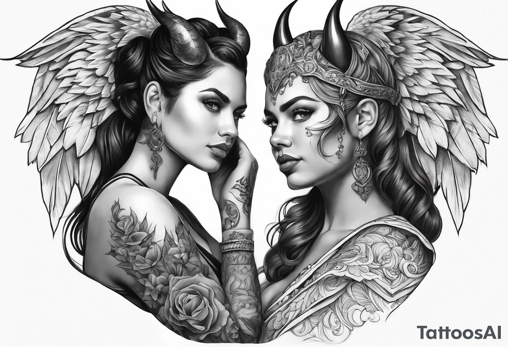 Devil on one shoulder, angel on the other shoulder tattoo idea Devil on one shoulder, angel on the other shoulder tattoo idea