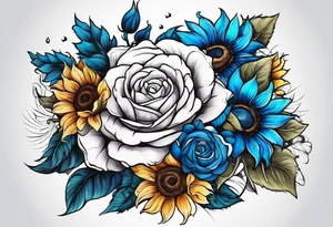 animal flower rose and blue, sunflower, tattoo idea