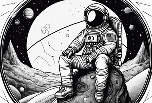 Astronaut sitting on planets tattoo idea
