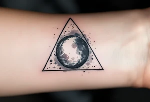 A triangle with a lunar cycle inside, shaded in black and silver, symbolizing phases and intuition. tattoo idea