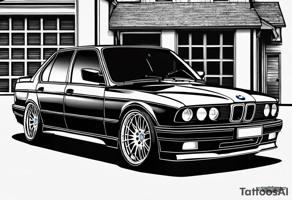 1995 Bmw M5 with supercharger standing out of hood tattoo idea