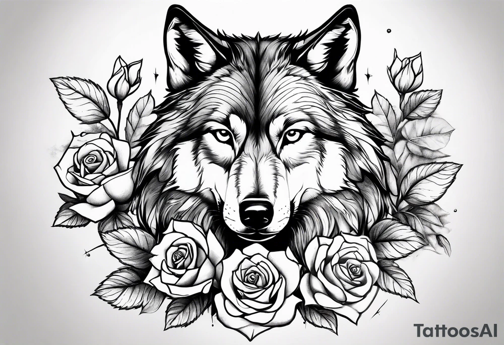 wolf and roses tattoo idea