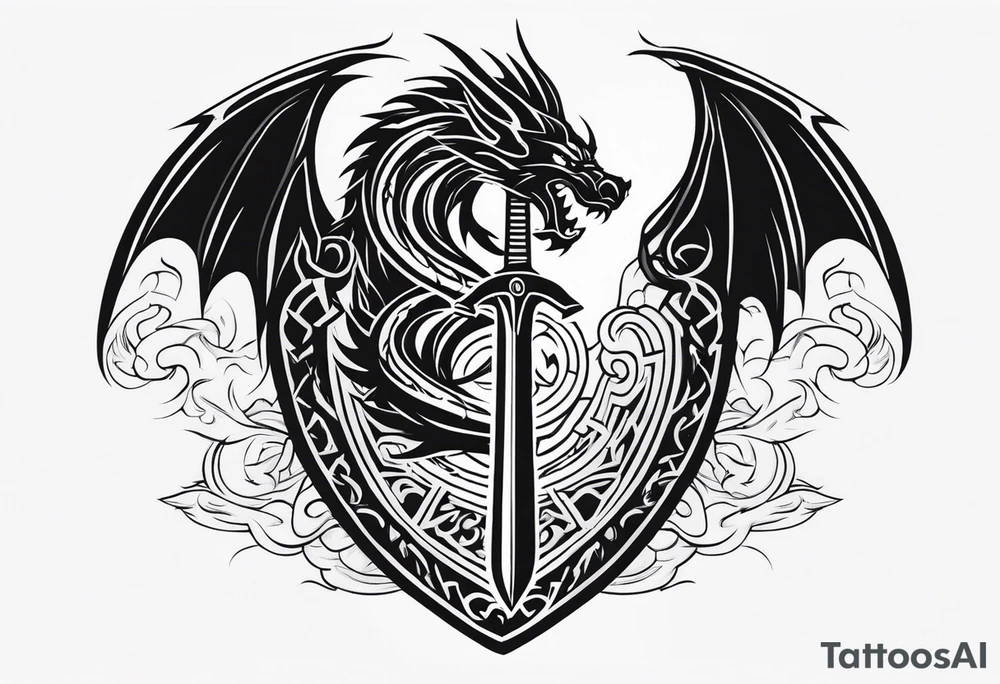 Valhalla sword shield dragon axe tattoo idea