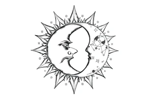 celestial sun and moon embrace with constellation patterns tattoo idea