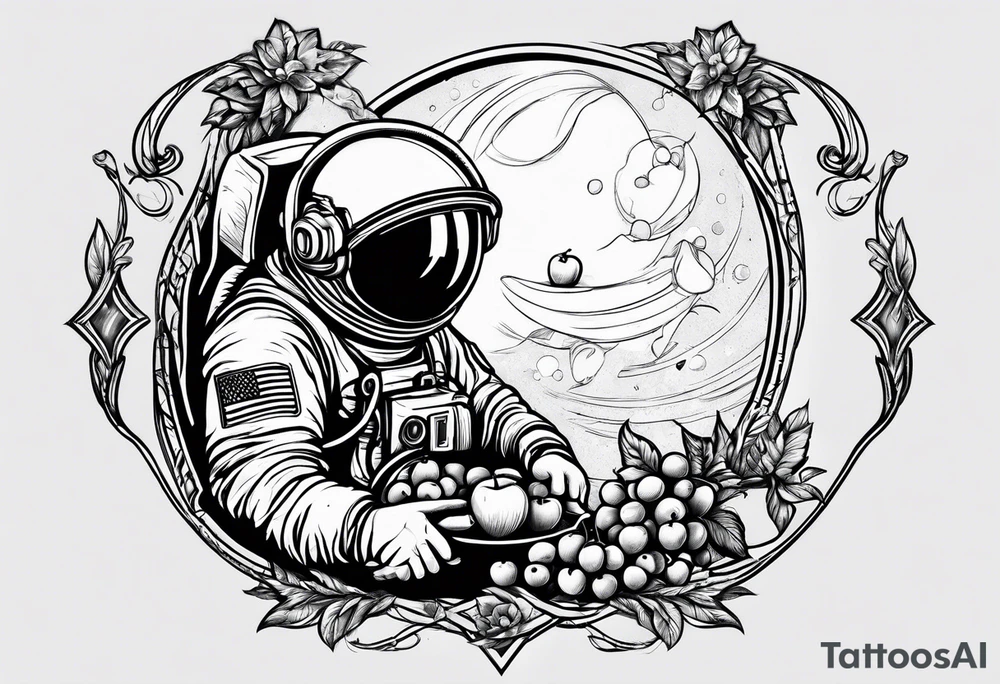 astronaut picking an apple tattoo idea