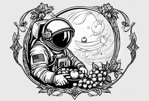 astronaut picking an apple tattoo idea