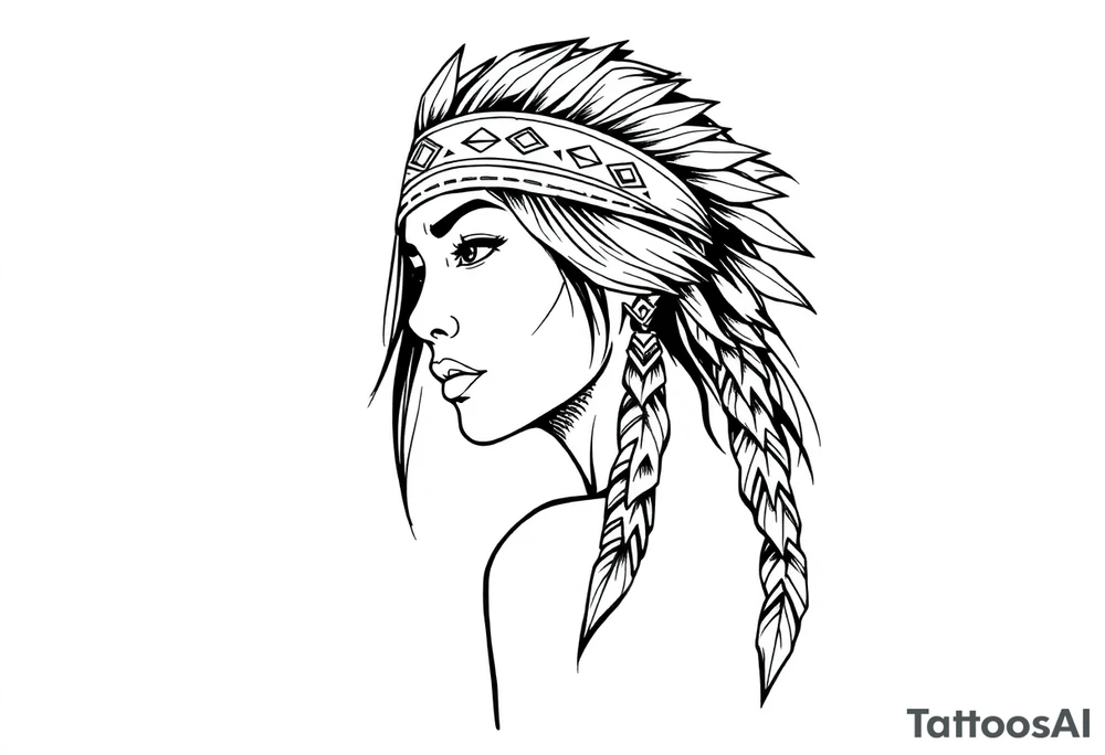 Female Native American wearing headband side pose tattoo idea