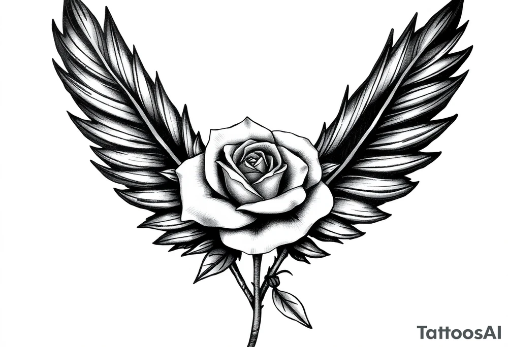 TWO FEATHERS TOGETHER WITH A ROSE tattoo idea