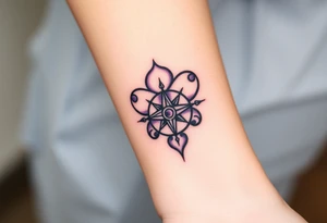 A single Violet with detailed compass at its center representing feminine power and an ankh or Celtic knot tattoo idea