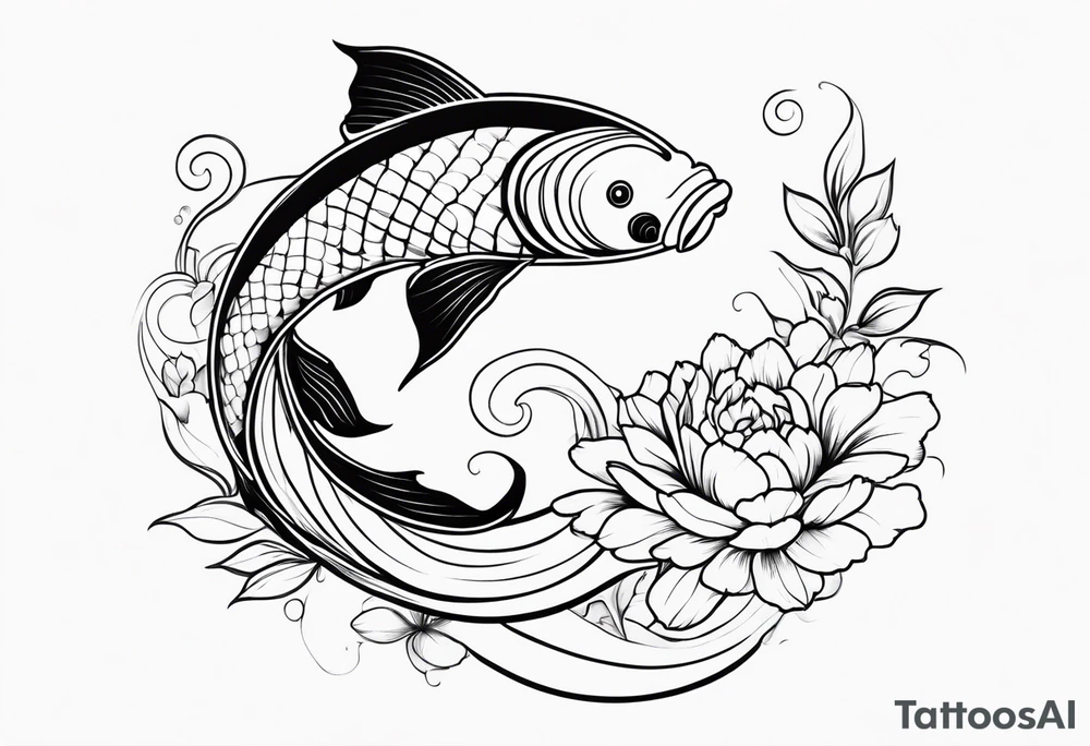 Koi fish swimming around Taurus birth flower tattoo idea