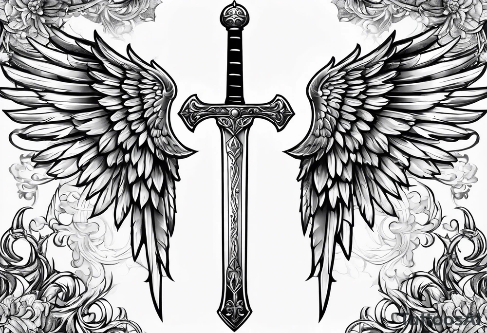 Sword with angel wing tattoo idea
