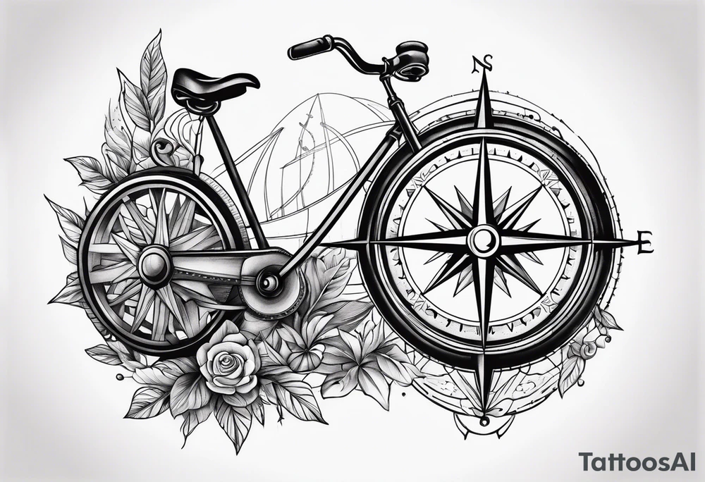 Nautical compass and bicycle tattoo idea