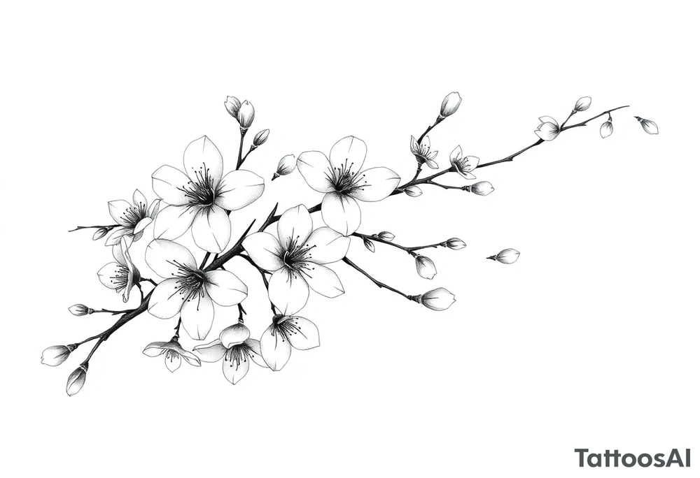 delicate cherry blossoms swirling in spring breeze with petals tattoo idea