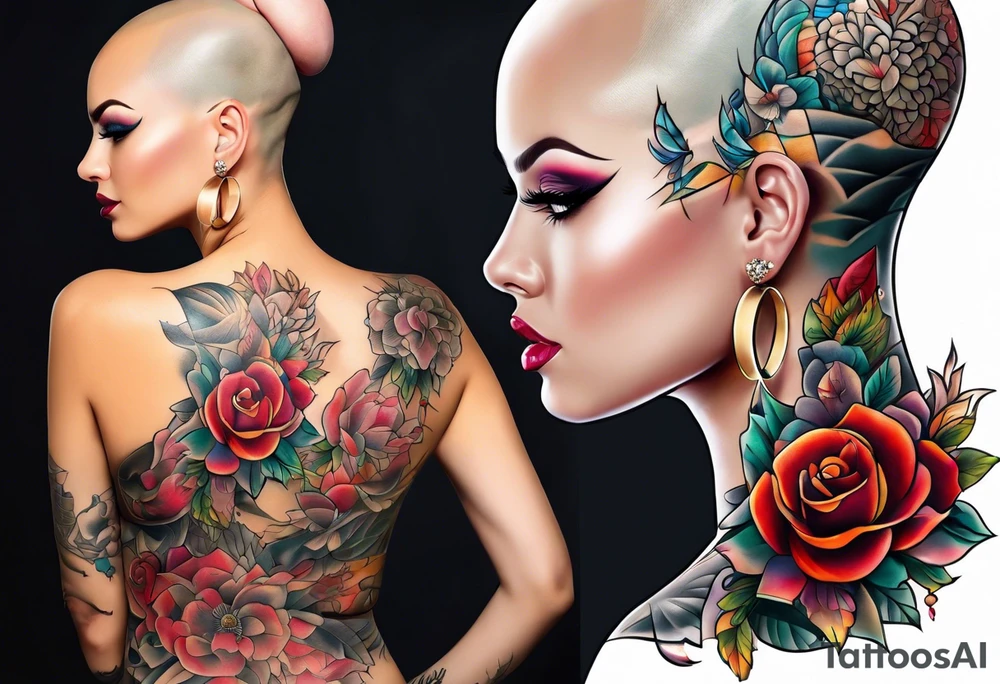 Bald woman tattoo idea