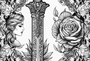 Fantasy sword thin delicate tattoo idea
