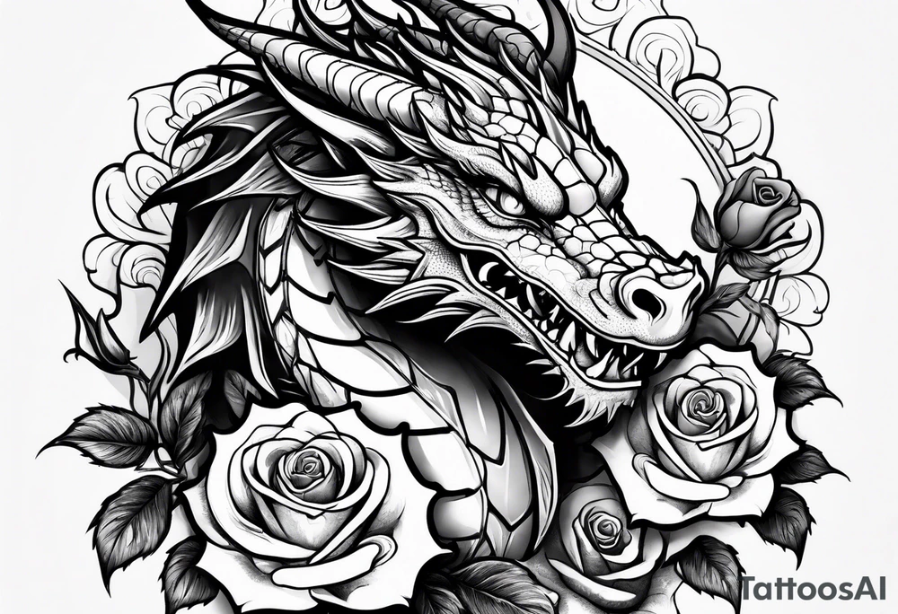 dragon with roses tattoo idea
