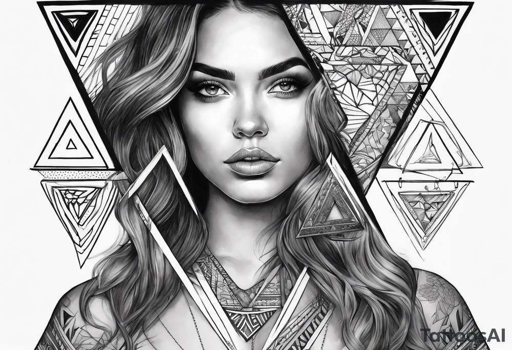 woman inside a triangul tattoo idea