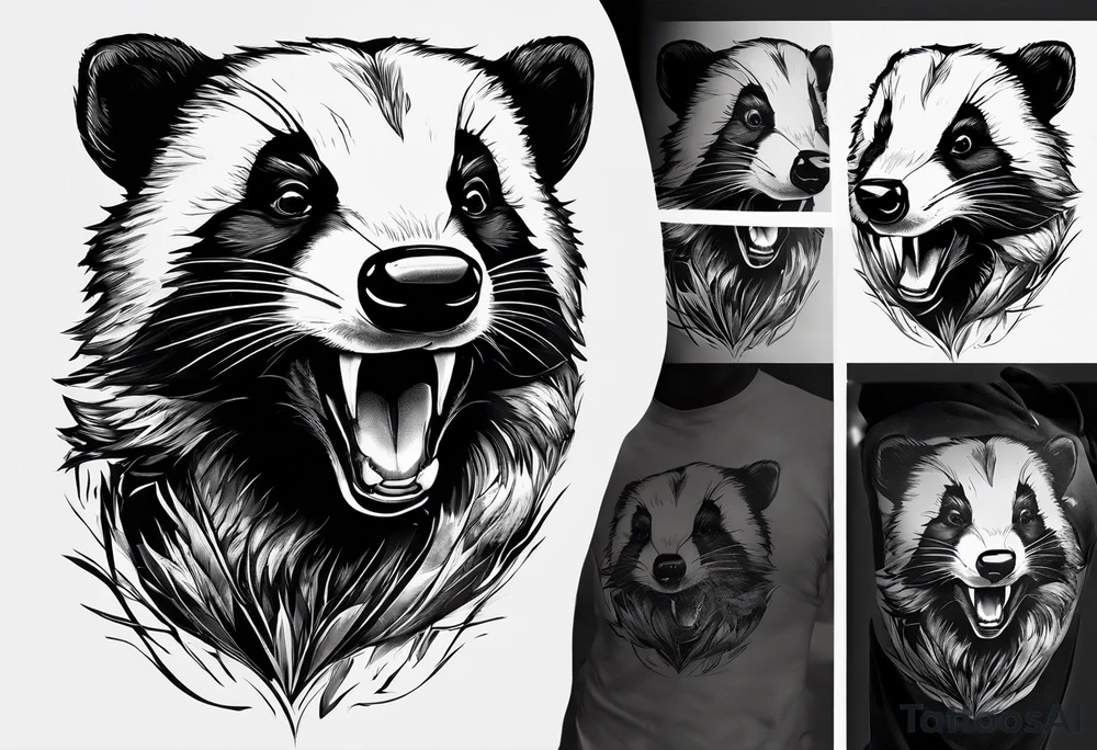 aggressive and killer badger/wolverine with cute face and some quotes tattoo idea