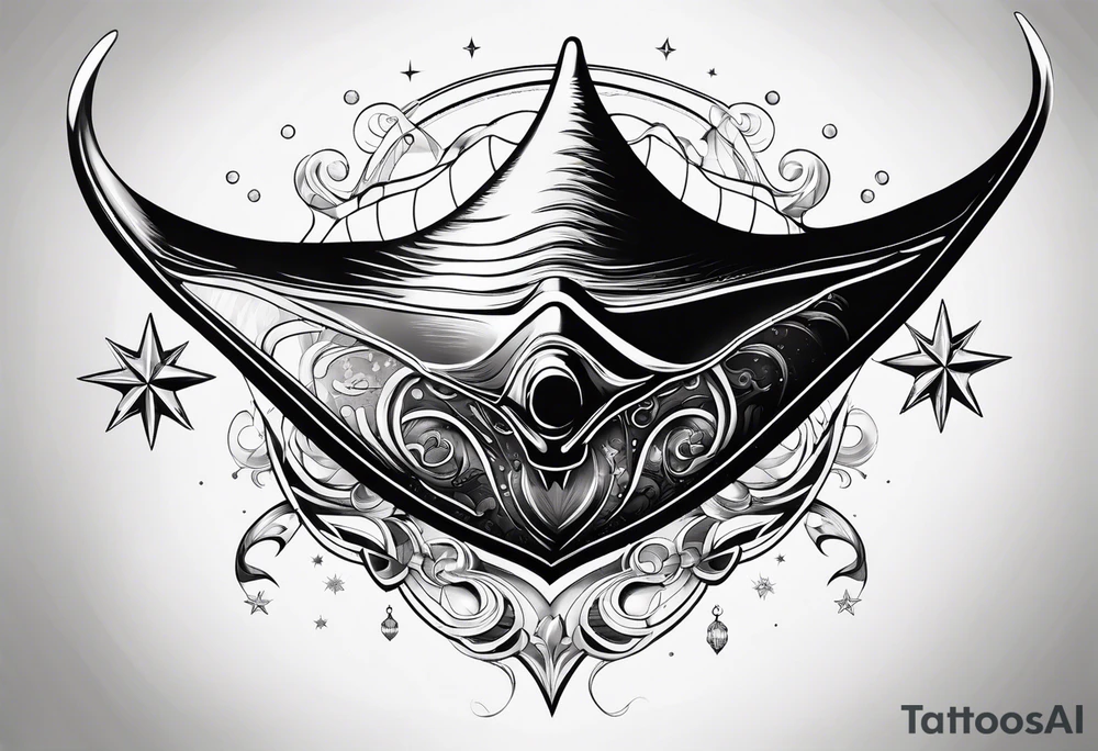 Manta ray with a nautical star inside tattoo idea