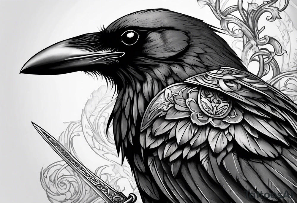 Crow holding sword tattoo idea