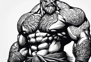 full body strong mythical giant turned to the side about to punch something tattoo idea