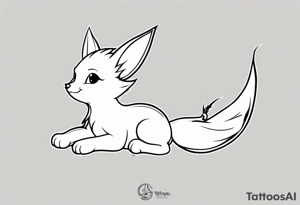 A fairy with a tail inspired by the logo of the show called Fairy Tail in a fetal position leaning in tattoo idea
