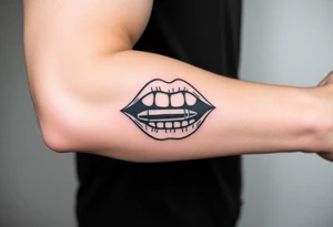 A set of lips snarling with 50cal round between teeth tattoo idea