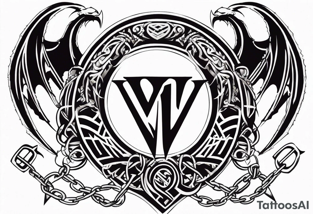 Valhalla sword shield dragon axe Valknut barbed wire chains tribal tattoo idea
