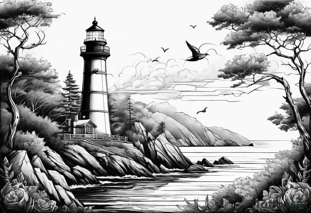 maritime lighthouse partially hidden by its 2 large fixed sails. tattoo idea maritime lighthouse partially hidden by its 2 large fixed sails. tattoo idea