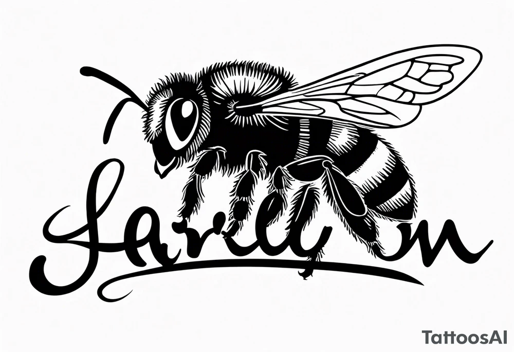 Harlow written in cursive and then a bumblebee flying off the end of the w at the end of the name tattoo idea