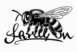 Harlow written in cursive and then a bumblebee flying off the end of the w at the end of the name tattoo idea