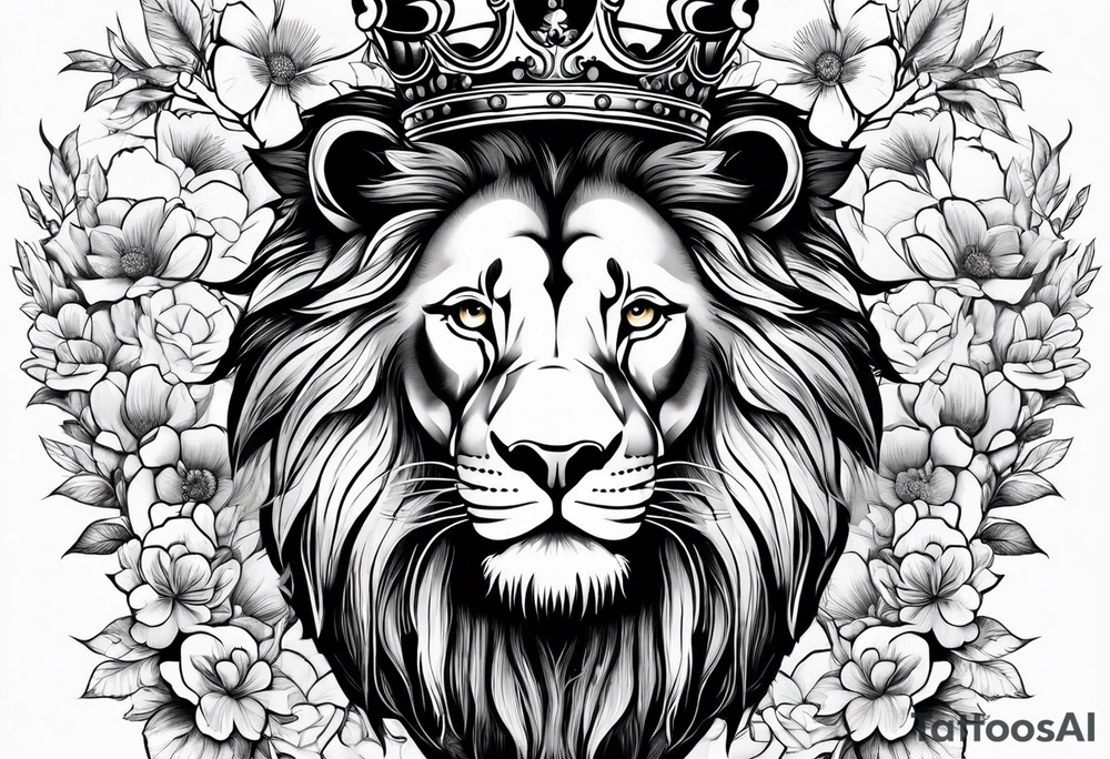 Lion, Blossom, Crown tattoo idea