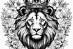 Lion, Blossom, Crown tattoo idea