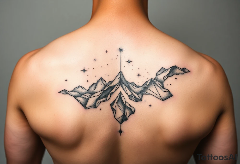 milky way that covers the upper middle back and is geometric that also uses negative spaces and plays with shading tattoo idea
