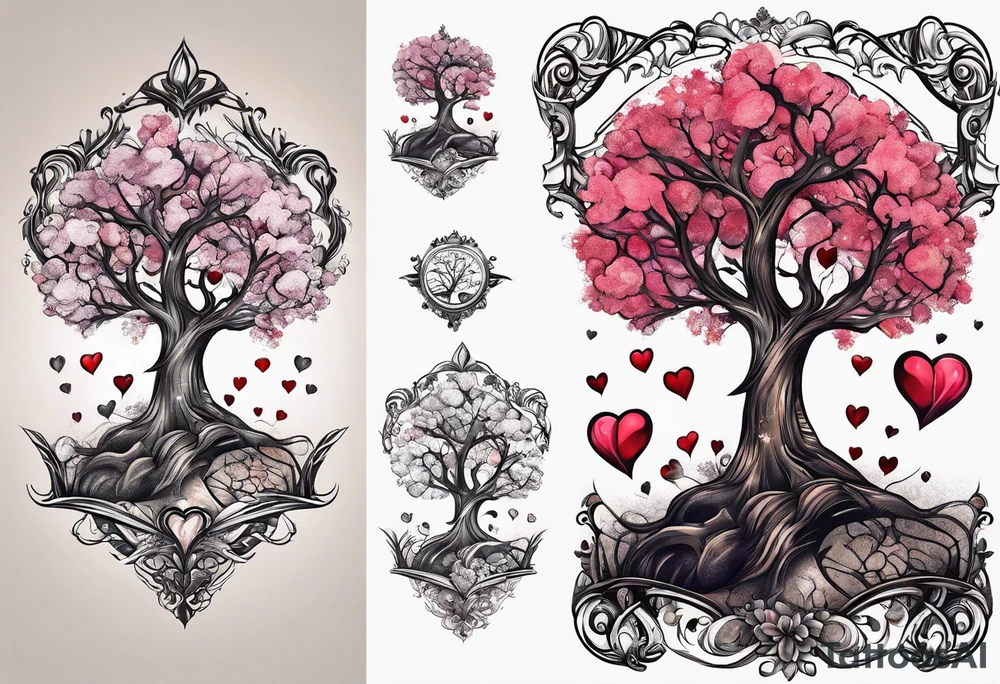 Family tree with  hearts for each person tattoo idea