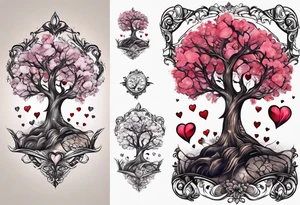 Family tree with  hearts for each person tattoo idea