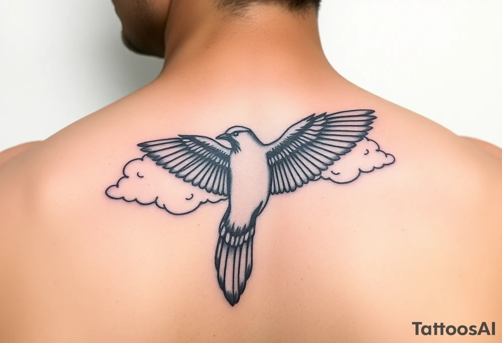 Bluejay, clouds, shining light to or from heaven tattoo idea
